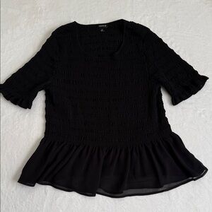 torrid Black Smocked Peplum Short Sleeve Blouse